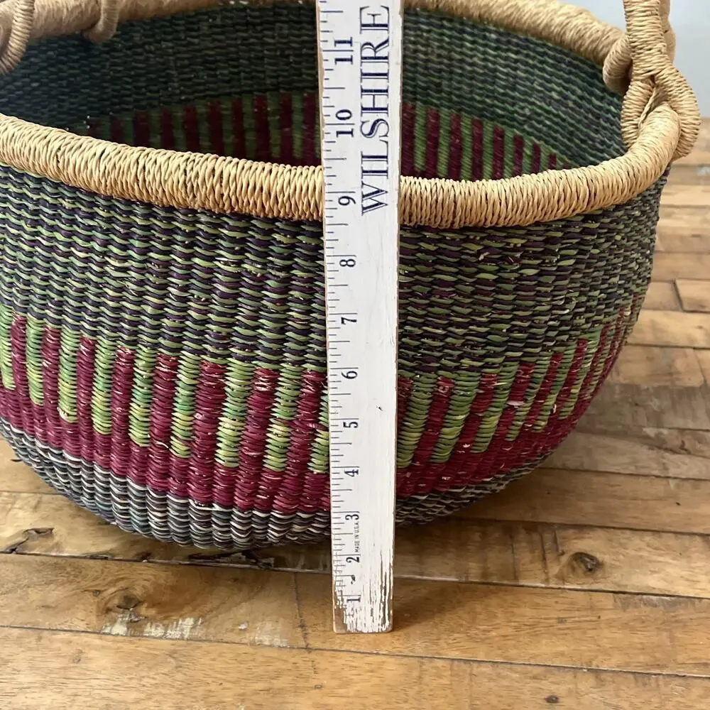 Vintage Hand-woven African Bolga Basket Leather Handle 15